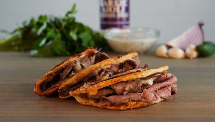 BuenAsado Chimichurri Roasted Beef Costra de Queso Quesadilla